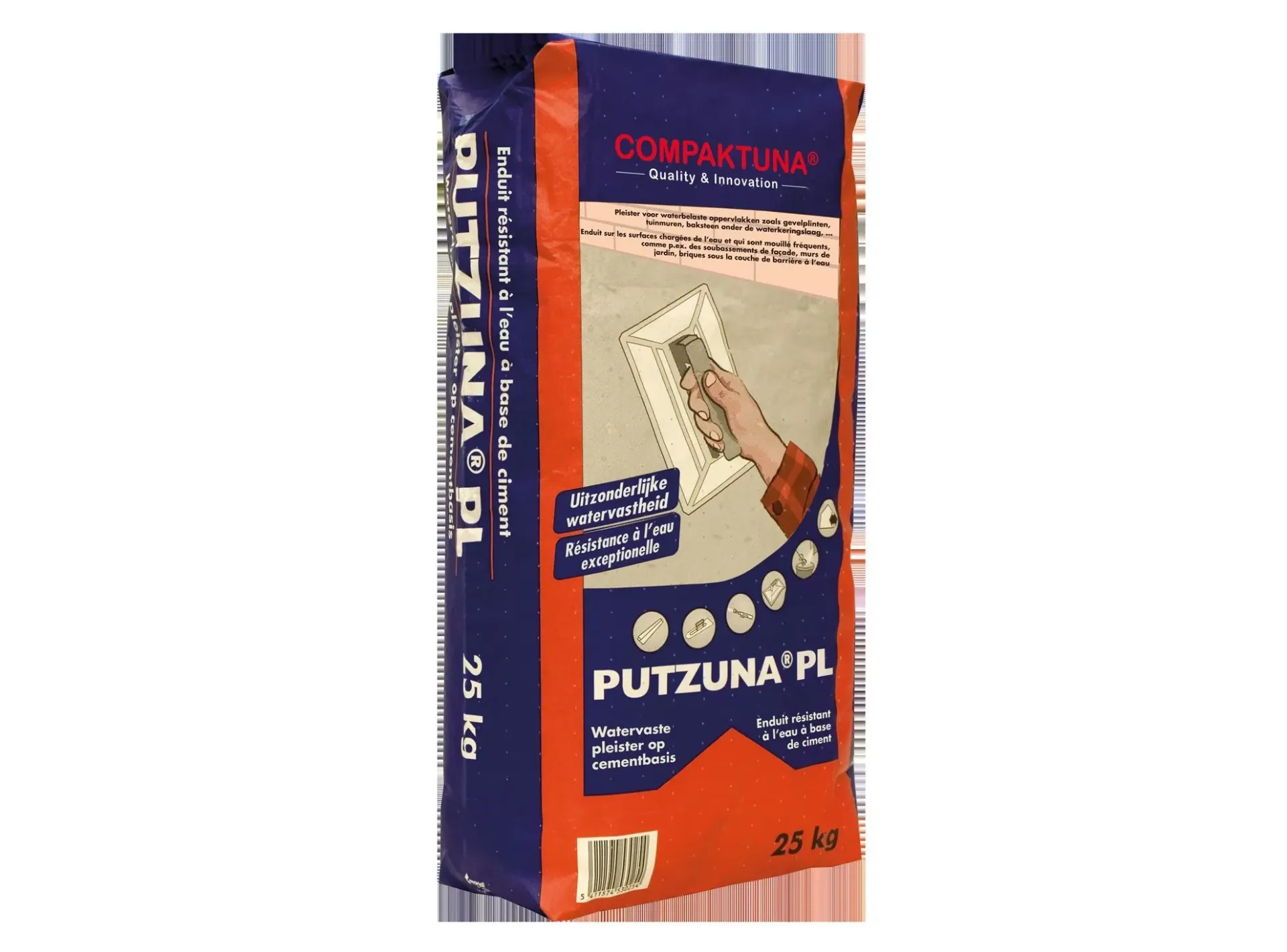 [SVE0390100005] P.T.B. PUTZUNA PL WATERVASTE PLEISTER GRIJS 25KG   *OB*